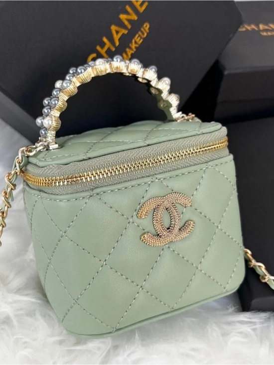 GWP Handbags - GWP CHANEL Mint Quilted Mini Vanity Bag with Pearl Top Handle